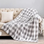 Fleece Throw Blanket For Couch Sofa Bed, Buffalo Plaid Decor Grey And White C.... Fixed Price $19.76.