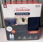 Sunbeam Electric Heated Blanket Queen 90 X 84 Navy Microplush. Fixed Price $79.99.