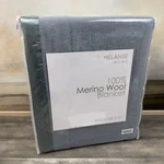 Melange Home Merino Wool W/satin Trim Blanket King Blue Nwot. Fixed Price $189.95.