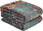 Boho Throw Blanket For BED,100% Ultra Cotton Twin 60" X 80") Green Peacock Tail. Fixed Price $63.28.
