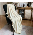 Lomao Flannel Blanket With Pompom Fringe Lightweight Cozy Bed Soft Throw. Fixed Price $31.99.