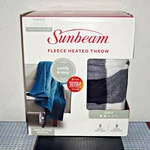 New Sunbeam Electric Fleece Heated Throw (50" X 60"), Black/white Plaid. Fixed Price $59.90.
