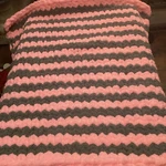 Hand Knit Chenille Chunky Blanket Throw 38 X 40 Pink/dark Gray. Fixed Price $60.00.