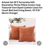 Artcest Set Of Two Terracotta Throw Pillow Covers 18X18. Fixed Price $11.84.
