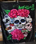 Skulls Roses Day Of The Dead Throw Blanket Sherpa Backing 50X60. Fixed Price $42.76.