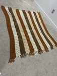 Vintage Hand Knit Afghan Throw Blanket Brown Hues, Striped, 55X. Fixed Price $30.00.