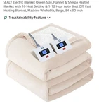 Sealy Electric Blanket Queen Flannel Sherpa Heated Reversible Beige 84X90. Fixed Price $70.00.
