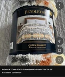 Pendleton Soft Plush Blanket Arrow Point Queen 98" X 92" Ivory Gray Orange Geo. Fixed Price $99.99.