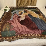 Vintage Woven Holy Family Nativity Tapestry Throw Blanket Couple Stains. Fixed Price $29.99.