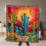 Custom Southwestern Cactus Quilt Blanket Sun Desert Boho Bedding Gift Throw. Fixed Price $50.88.