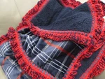 Oversize Reversible Plush Sherpa Throw Blanket Blue & Red Crochet Super Ruffle. Fixed Price $82.00.