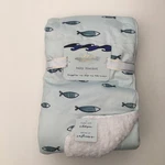New Baby Blanket Sherpa Reverse Blue Fish Print - Gift Little Ocean. Fixed Price $29.99.