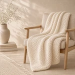 Threshold Cream Chunky Knit Rolled Throw Blanket Recycled Polyester 50X60 Ivory. Fixed Price $32.00.