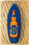 Moosehead Light Beer Bottle Beach Towel Blue Surfboard On Brown Sand 28X42. Fixed Price $12.69.
