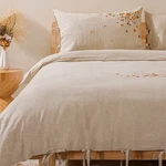 Natural Linen Bedding Embroidered Floral Design, Minimalist Boho Bedroom Set. Fixed Price $200.00.