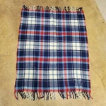 The Curvon Corp Prince Blanket Throw No 14 Blue Red Plaid Wool Fringe 42"X34.5". Fixed Price $31.96.