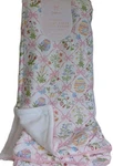Delphine Coquette Bow Pink Toile Easter Egg Reversible Fur Throw Blanket, New. Fixed Price $65.00.