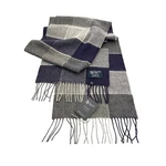 Johnstons Of Elgin 100% Cashmere Scarf Navy Grey Block Check Plaid I07. Fixed Price $140.00.