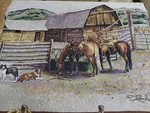 Horses & Barn Afghan Throw Tapestry Blanket 58X48 In P. Johnbuhl. Fixed Price $44.99.