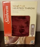 New! Sunbeam Garnet Red Heated Velvet Throw 50" X 60" 3 Settings Hour Auto Off. Fixed Price $57.00.