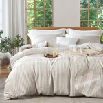 Mildly Jacquard Stripe Duvet Cover - 100% Washed Cotton Light Khaki Boho Text.... Fixed Price $112.48.