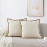 Nordeco Home Set Of 2 Throw Pillow Covers Burlap Linen Trimmed Tailored Edges. Fixed Price $55.06.