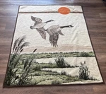 Vintage Biederlack Reversible Blanket Geese Sunset Usa 73X 56 Cattail Hunting. Fixed Price $95.00.