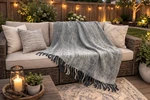Luxurious Gray & Blue Chunky Wool Throw Blanket With Fringe Soft Cozy BLU-6. Fixed Price $27.40.