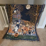 Vintage Goodwin Weavers Halloween Tapestry Throw Blanket Teddy Bear Pumpkin. Fixed Price $200.00.