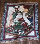 Manual Woodworkers Weavers Tapestry Woven Christmas Santa Husky Throw Blanket. Fixed Price $22.99.