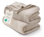 Bedsure Gentlesoft Fleece King Size Blankets Oxford Tan Lightweight 108X90. Fixed Price $19.00.