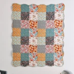 Throw Blanket Gold Pink Blue Poppy Patch Quilted Cotton Decorative Wall Cover. Fixed Price $53.77.