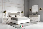 Made Italy 4PC Led Queen King Contemporary White Bedroom With Stone Front. Fixed Price $2699.99.