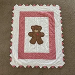 Vintage Crib Blanket Quilt White Checkered Teddy Bear Luv Patch 36X44. Fixed Price $39.95.