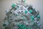 Aqua, Gray & White Very Soft Cuddly Handmade Tag/security Blanket W/kitty. Fixed Price $12.00.