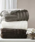 Madison Park Faux Fur Artic Checkerboard Throw 50" 60" Gray Plush. Fixed Price $25.00.