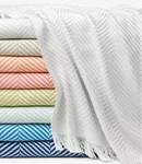 Sferra Costa Solid White Cotton Throw Blanket Herringbone Weave/fringe 50X70. Fixed Price $158.90.