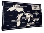 Faribault Mills Great Lakes Map Navy/ White Reversible Wool Throw Blanket. Fixed Price $95.00.