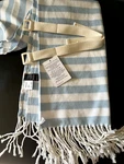 Victorias Secret Monogram Fringe Beach Blanket Blue White Striped 34"X64" Nwt. Fixed Price $19.99.