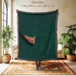 Fox Woven Throw Blanket, Teal Green Swimming Fringe Minimalist Wild. Fixed Price $63.99.