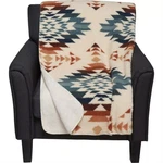 New Nwt Brown Teal Peak Canyon Aztec Lodge Pendleton Sherpa Fleece Throw Blanket. Fixed Price $64.99.