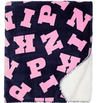Victoria's Secret Pink Sherpa Blanket Navy Blue Logo 60" X 50" Nwt. Fixed Price $32.00.