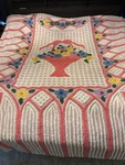 Vintage Chenille Bedspread Pink Flower Basket Design 90" X 102 Heavy Guc. Fixed Price $160.00.
