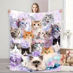 Cozy, Fresh, And Elegant Fleece Blanket Featuring Cute Multi-cat. Fixed Price $13.98.