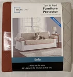 Mainstays Reversible Quilted Fabric Sofa Furniture Protector, 3-PIECE, Tan & Red. Fixed Price $34.95.
