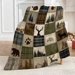 Rustic Cabin Throw Blanket Country Hunting Wildlife Bear Deer Lodge Brown Pla.... Fixed Price $36.97.
