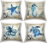 Coastal Sea Life Printed Throw Pillow, 18X18, Blue Maritime Design. Fixed Price $176.99.