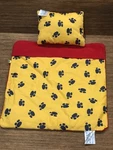 Build Bear Bedding, Classic Red Yellow Navy Blue Pawprints Blanket Pillow Set. Fixed Price $9.99.