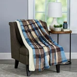 Somerset Home 70X60 Blue Brown Plaid Sherpa Fleece Oversized Plush Throw Blanket. Fixed Price $19.99.