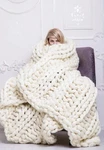 Chunky Knit White Blanket, Solid Color, Multiple Sizes, Machine Washable. Fixed Price $56.00.